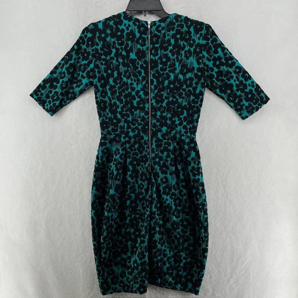 Melonie Dress Women's Sz 4 Green Floral Faux Wrap 3/4 Sleeves Round Neck Stretch - Picture 2 of 10
